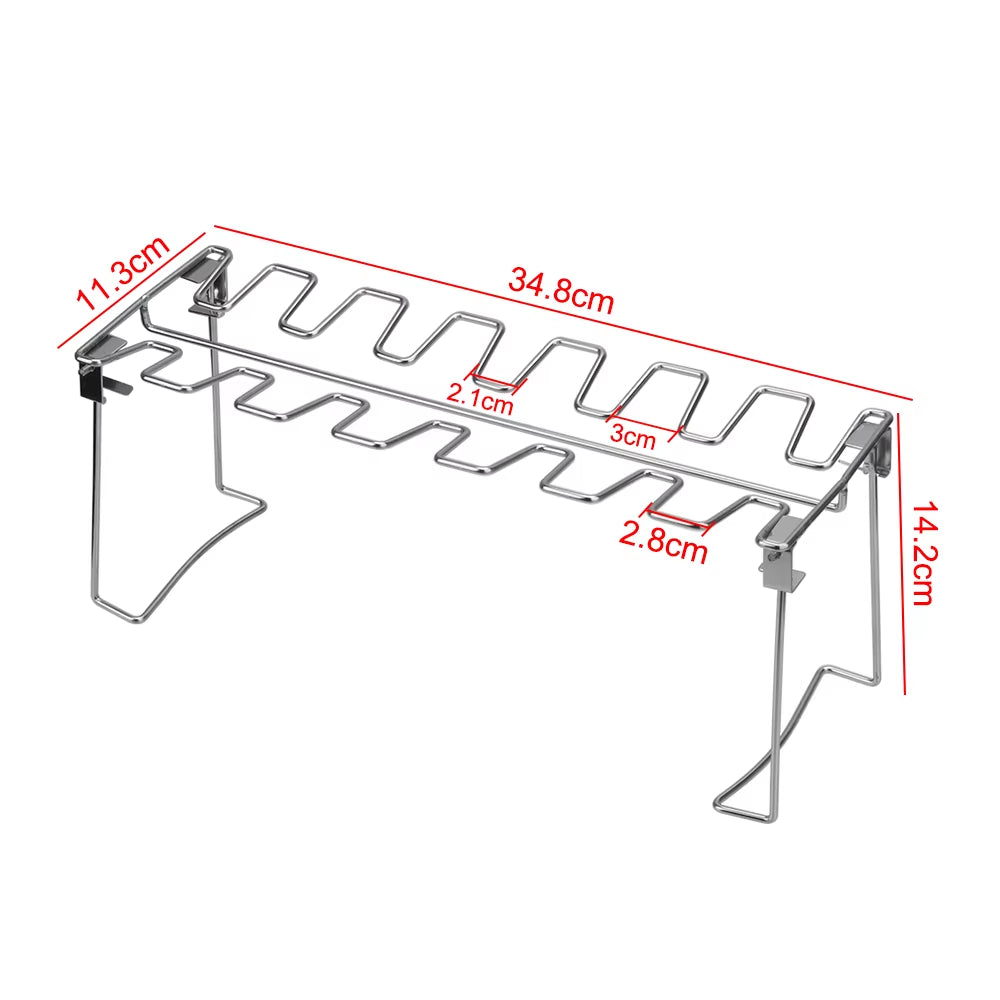 BBQ Beef Chicken Leg Wing Grill Rack 14 Slots Stainless Steel BBQ Drumsticks Holder Smoker Oven Roaster Stand Roast Barbecue Rib