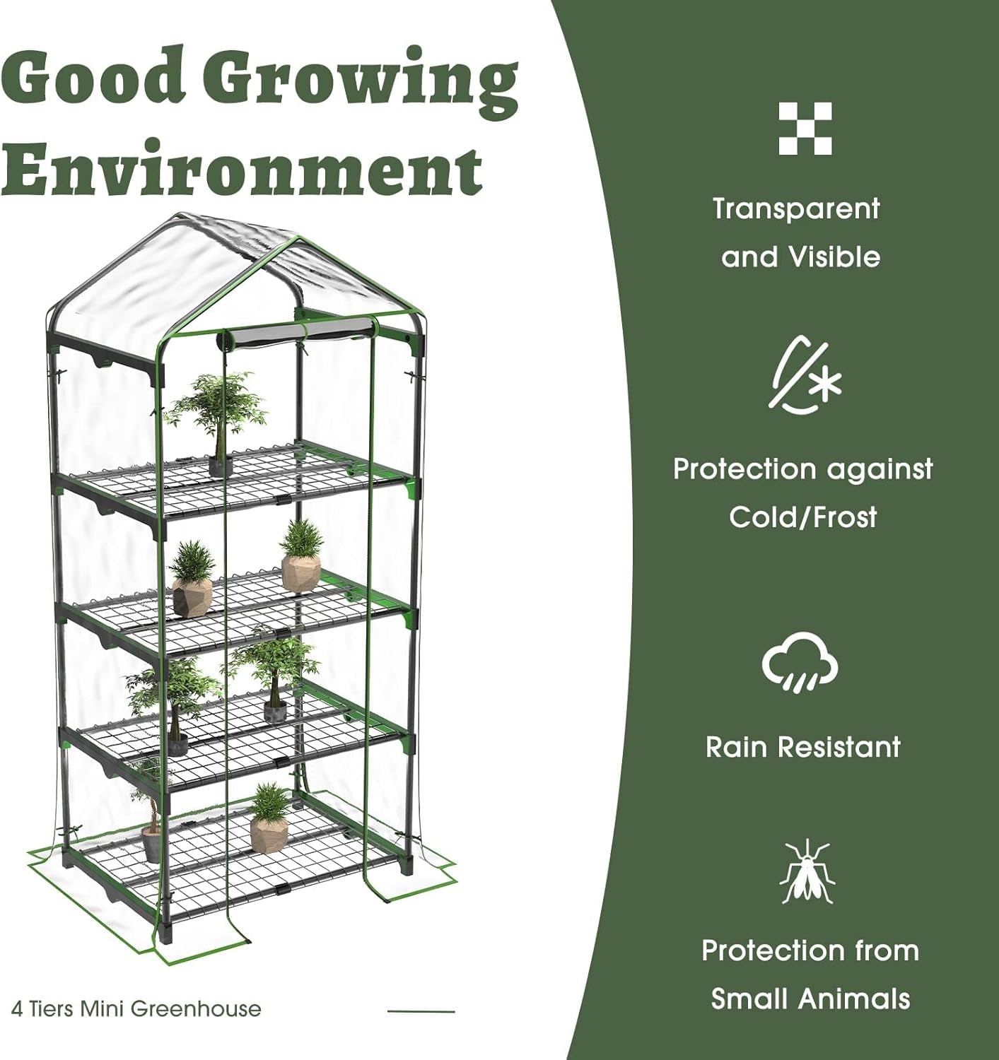 Small Plant Greenhouses Kit Outdoor Indoor with 4 Tiers Shelves, Improved Transparent PVC Cover, L27.16''Xw19.29''Xh62.99''