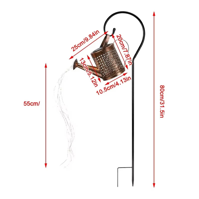 Solar LED Watering Can Lamp Iron Star Pot Shower Light Ground Lamp Outdoor Garden Decoration Landscape Lamp Trail Lawn Yard