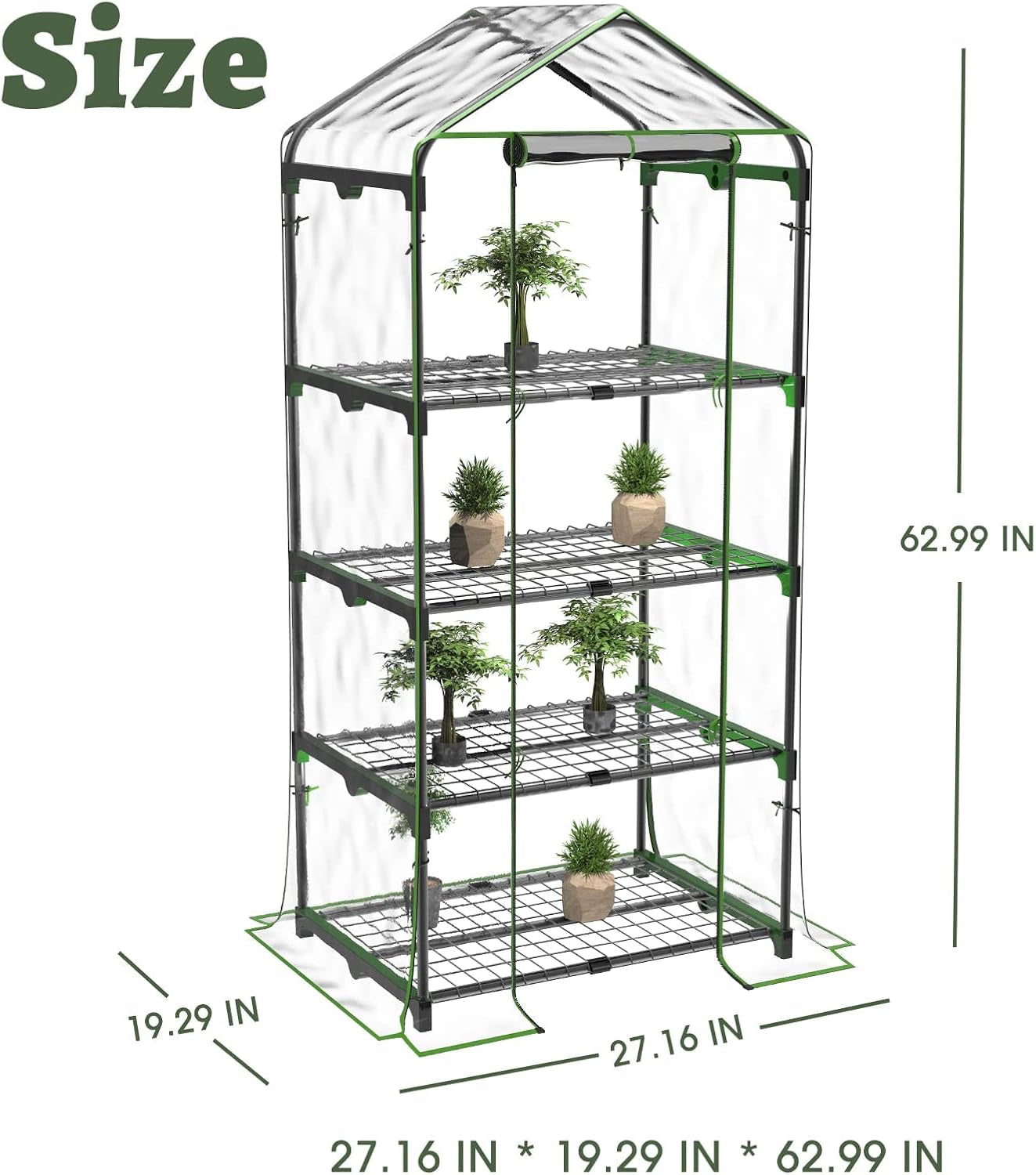 Small Plant Greenhouses Kit Outdoor Indoor with 4 Tiers Shelves, Improved Transparent PVC Cover, L27.16''Xw19.29''Xh62.99''