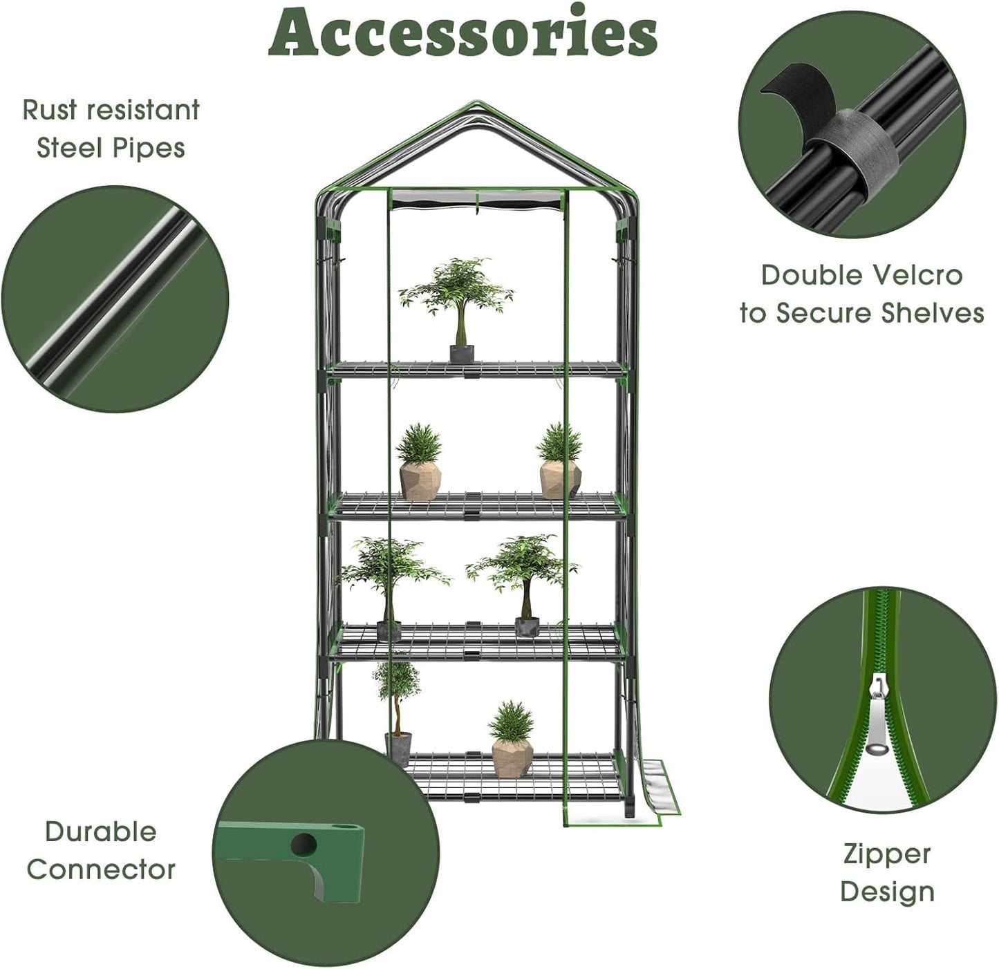 Small Plant Greenhouses Kit Outdoor Indoor with 4 Tiers Shelves, Improved Transparent PVC Cover, L27.16''Xw19.29''Xh62.99''