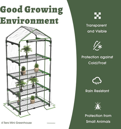 Small Plant Greenhouses Kit Outdoor Indoor with 4 Tiers Shelves, Improved Transparent PVC Cover, L27.16''Xw19.29''Xh62.99''