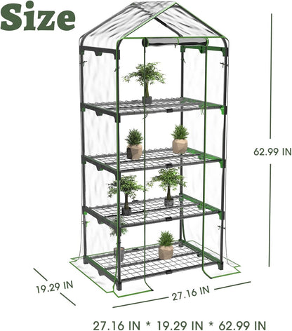 Small Plant Greenhouses Kit Outdoor Indoor with 4 Tiers Shelves, Improved Transparent PVC Cover, L27.16''Xw19.29''Xh62.99''